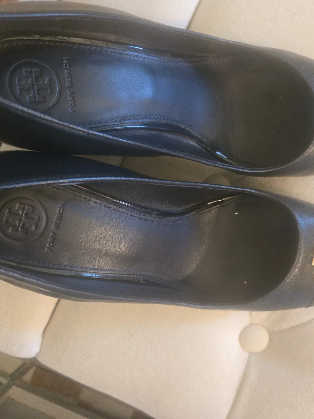 Tory Burch Black Leather Bump with Gold Logo Medallion